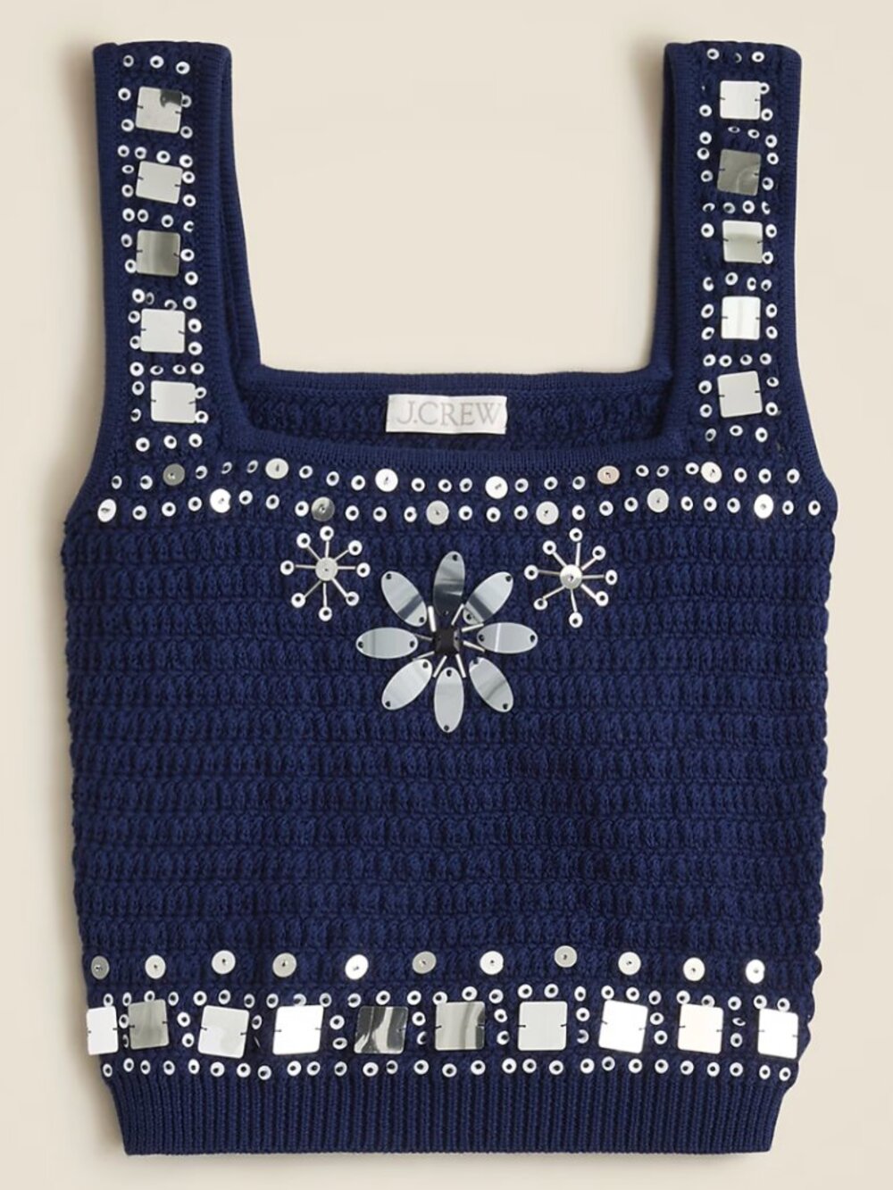 J. Crew Sweater Tank with hand-embellished mirrors in Dark Blue, Size M NWT